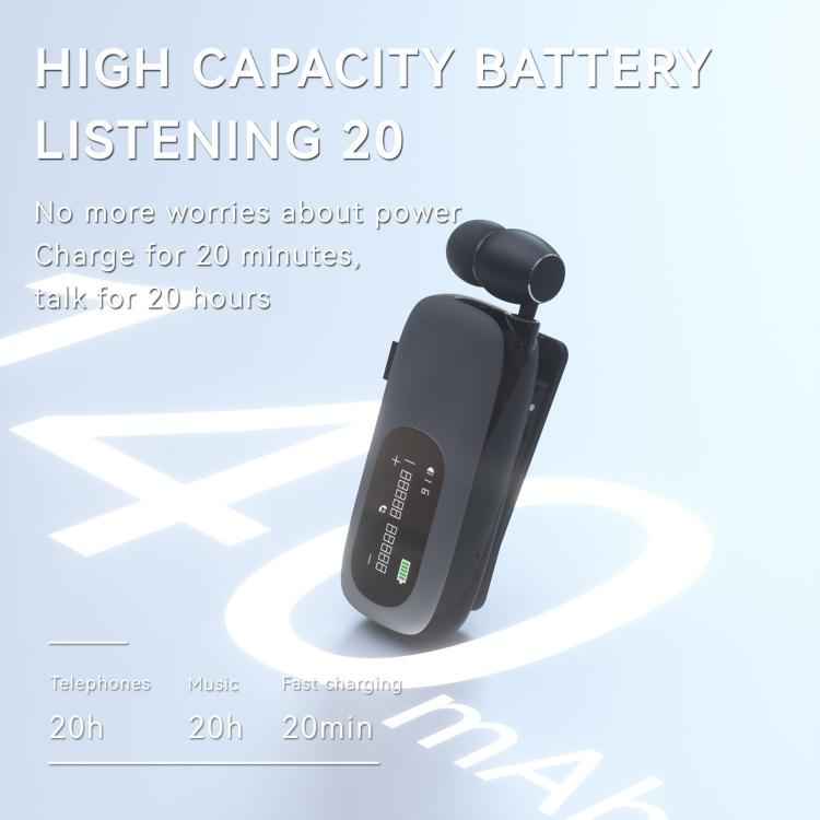 K75 Long Battery Life Business Collar Clip Type Single Ear Bluetooth Earphones