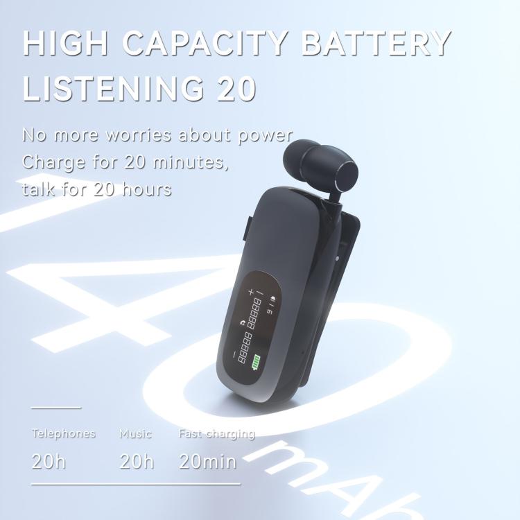 K75 Long Battery Life Business Collar Clip Type Single Ear Bluetooth Earphones
