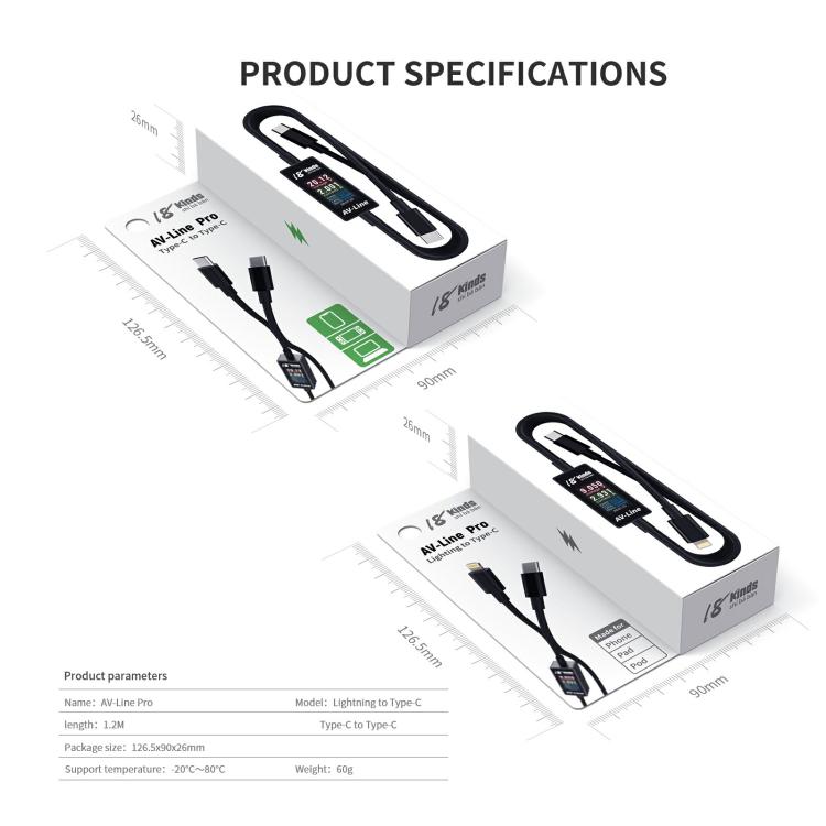18 Kinds AV-Line Pro 1.2m Intelligent Detection Charging Data Cable