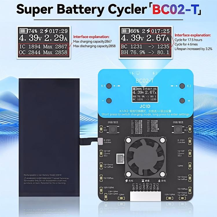 JCID BC02-T Super Battery Cycler Data Calibration for iPhone 11-15 Pro Max