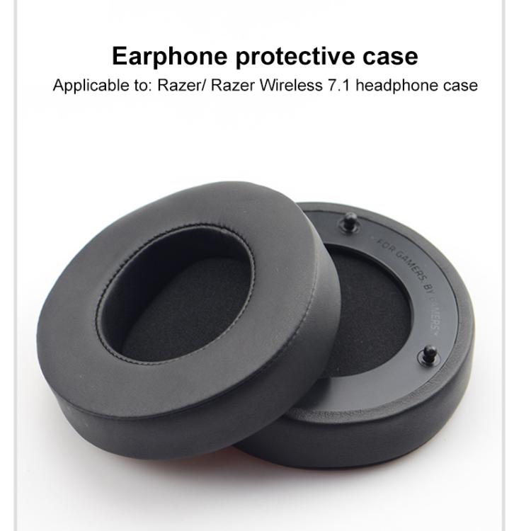 1 Pair Push Snap-on Replacement Earpads For Razer ManOWar 7.1, Lambskin, Protein Leather Ice Silk Fabric, Protein Leather