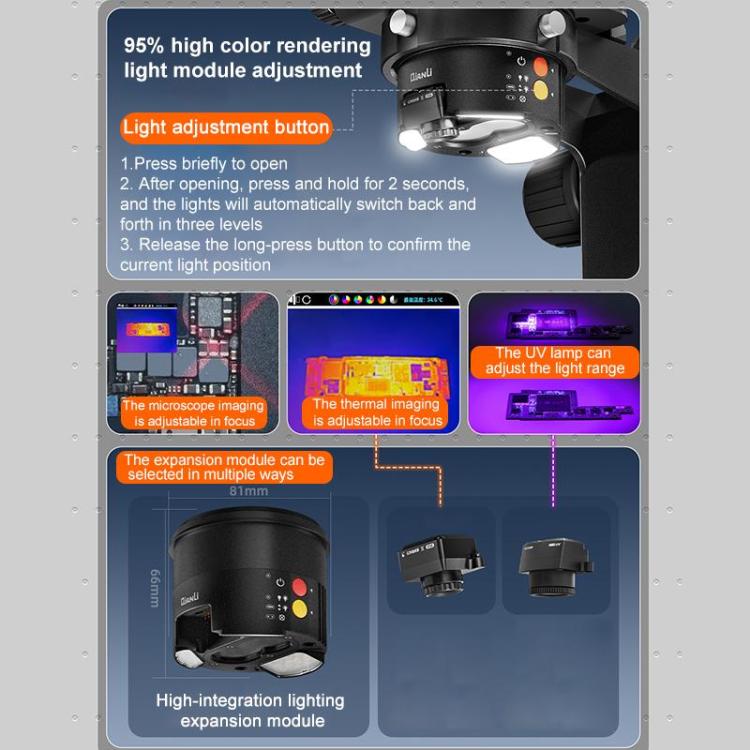 QianLi 6558 6.5X-58X Gorilla Trinocular Microscope with Light Source + UV Lamp, with Light Source + UV Lamp, Plug:US Plug, with Light Source + UV Lamp, Plug:EU Plug