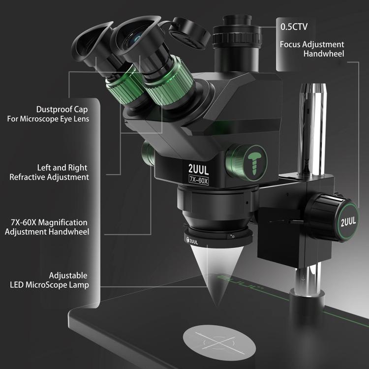 2uul MC7060-A1 7-60X Synchronous Zoom Trinocular Microscope