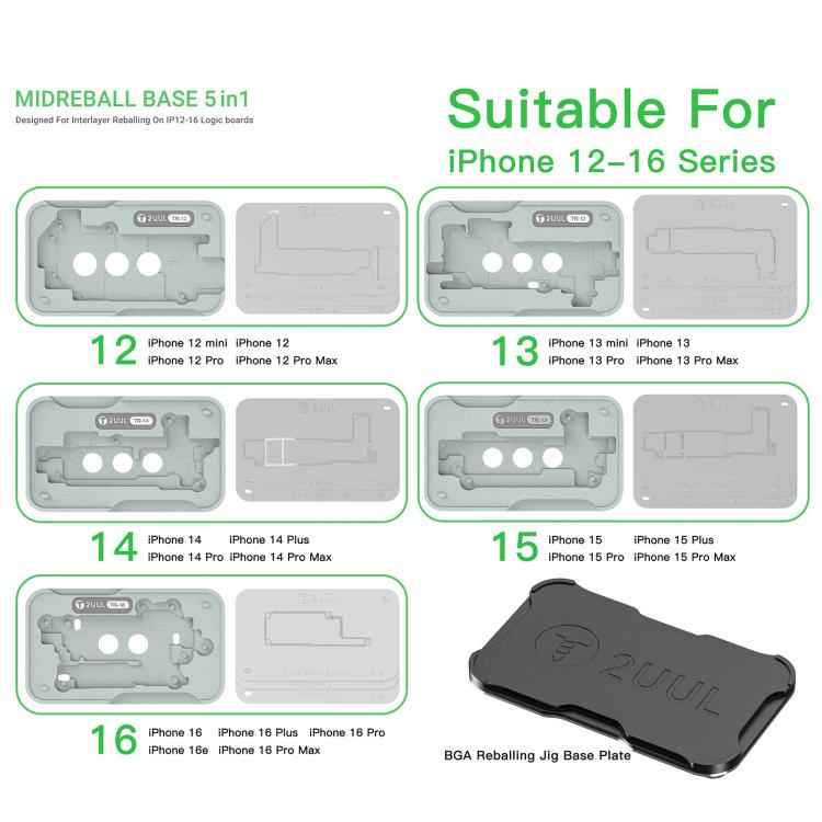 2UUL BH13 Midreball Base Logic Board BGA Reballing Platform Set for iPhone 12-16 Pro Max