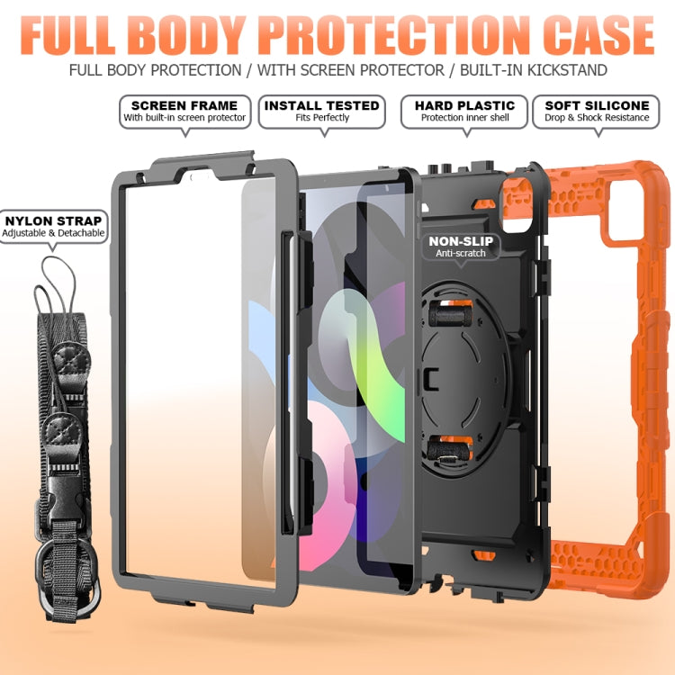 Shockproof Colorful Silicone + PC Protective Case with Holder & Shoulder Strap & Hand Strap & Pen Slot, For iPad Air 2022 / 2020 10.9