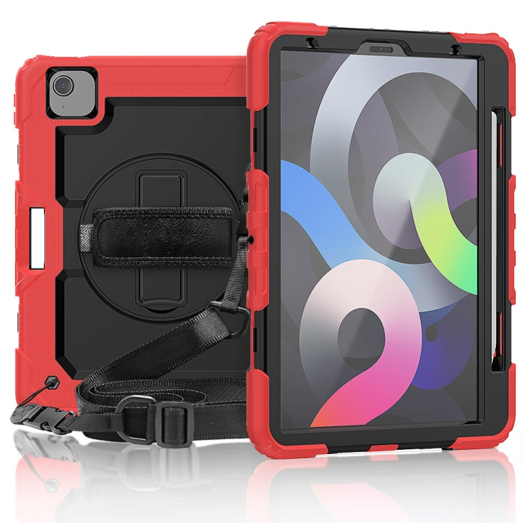 Shockproof Colorful Silicone + PC Protective Case with Holder & Shoulder Strap & Hand Strap & Pen Slot, For iPad Air 2022 / 2020 10.9