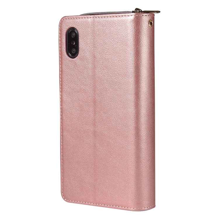 Zipper Wallet Bag Horizontal Flip PU Leather Case with Holder & 9 Card Slots & Wallet & Lanyard & Photo Frame, For iPhone XS Max