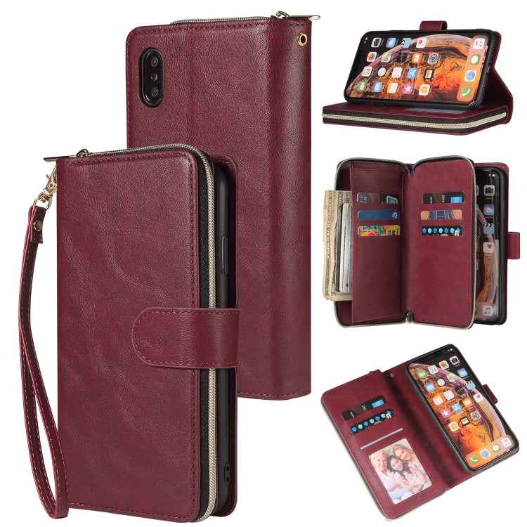 Zipper Wallet Bag Horizontal Flip PU Leather Case with Holder & 9 Card Slots & Wallet & Lanyard & Photo Frame, For iPhone XS Max