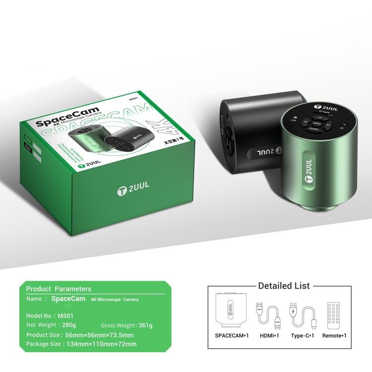 2UUL MS01 SpaceCam 829W-Pixel Industrial Electronic 4K Microscope Camera