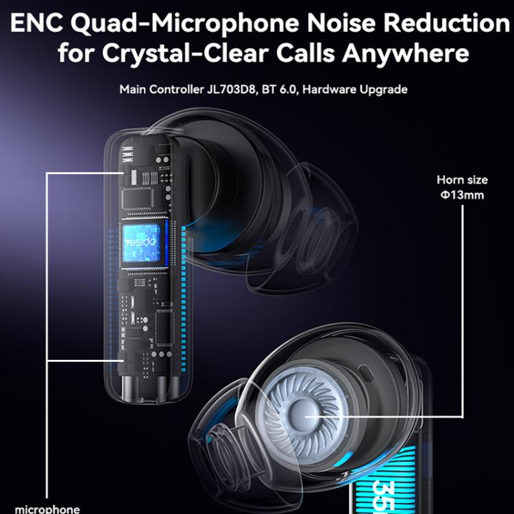 Yesido TWS40 Quad-Microphone ANC+ENC Noise Reduction TWS Bluetooth Earphone, TWS40