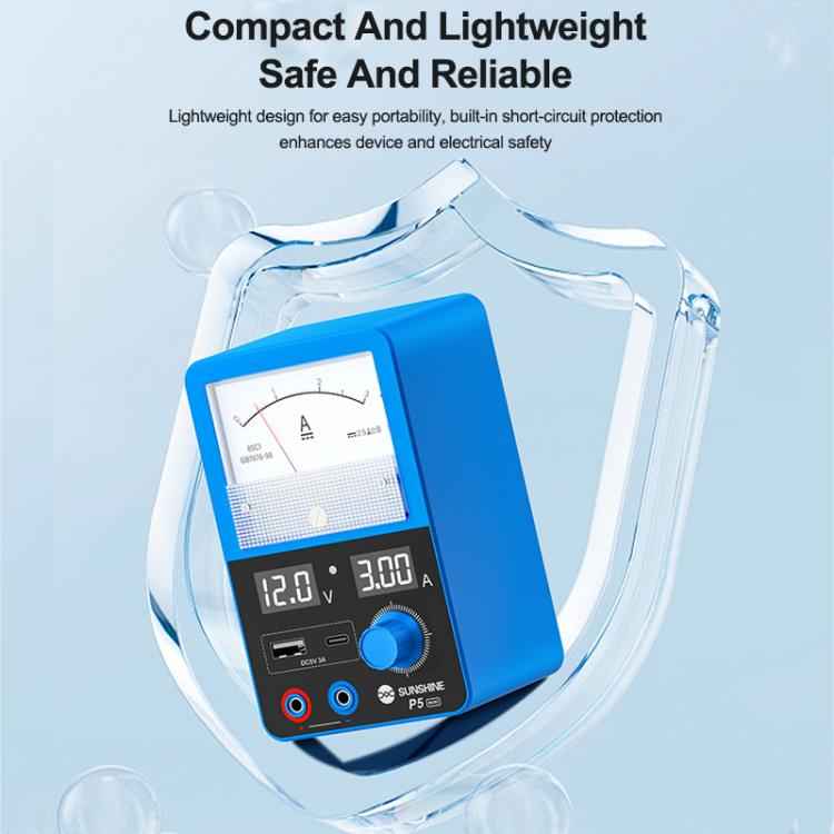 SUNSHINE P5 Mini 5V / 3A Dual Display Smart Power Supply with Pointer-type Ammeter, US Plug, EU Plug