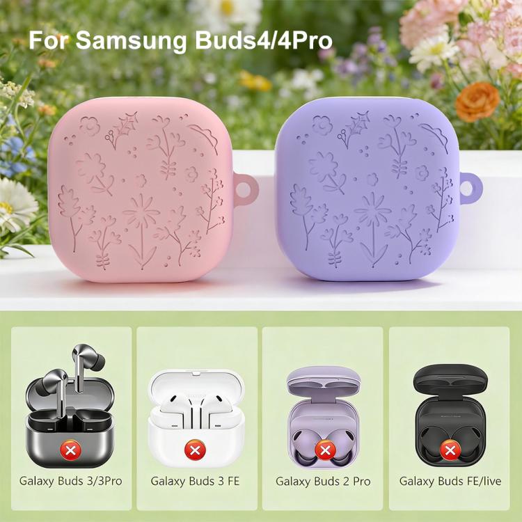 XDcase Floral Embossing Silicone Earbuds Case with Hook, For Samsung Galaxy Buds4 / 4 Pro