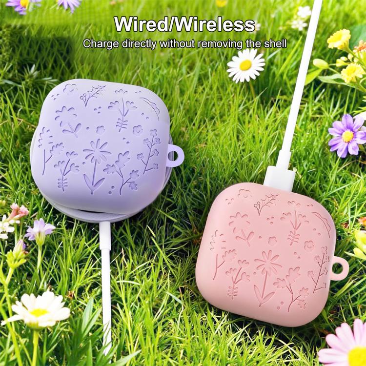 XDcase Floral Embossing Silicone Earbuds Case with Hook, For Samsung Galaxy Buds4 / 4 Pro