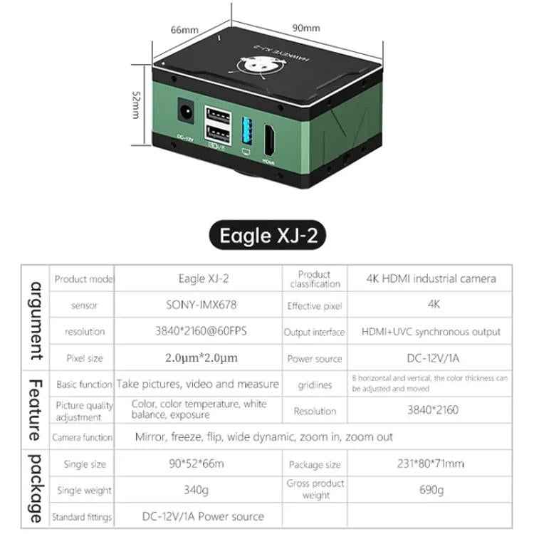 MaAnt XJ-2 Eagle Eye 4K HD Video Industrial Microscope Camera, MaAnt XJ-2 EU Plug