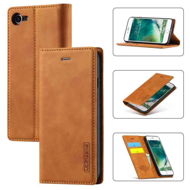 LC.IMEEKE Strong Magnetism Ultra-thin Horizontal Flip Shockproof Matte TPU + PU Leather Case with Holder & Card Slots & Wallet, For iPhone 11, For iPhone 11 Pro, For iPhone 11 Pro Max, For iPhone SE 2022 / SE 2020 / 8 / 7