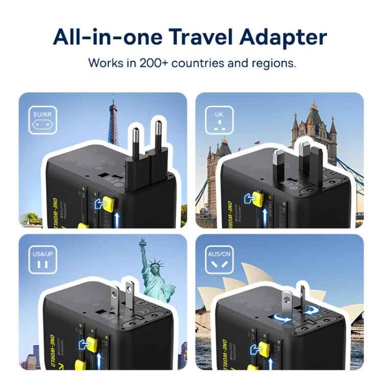 Baseus PicoGo AG11 45W Converter Travel Universal Adapter with Type-C Retractable Cable, 45W