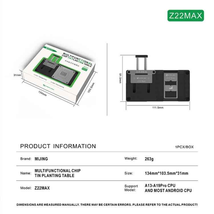 Mijing Z22MAX CPU Chip Tin Planting BGA Reballing Stencil Platform For iPhone 11-17 Pro Max / Android