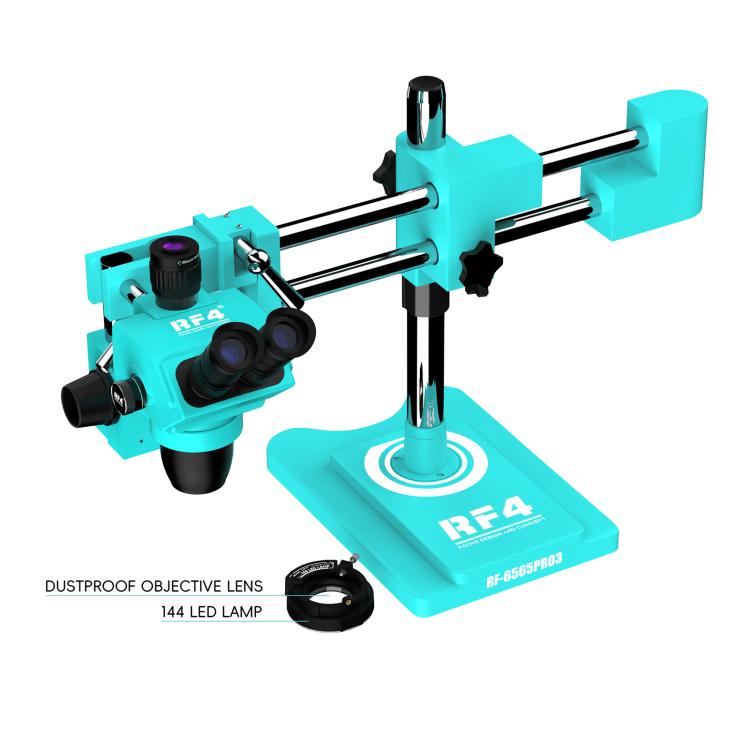 RF4 RF-6565Pro3 6.5-65X Synchronous Zoom Trinocular Stereo Microscope with Double-arm Boom Stand, RF-6565Pro3