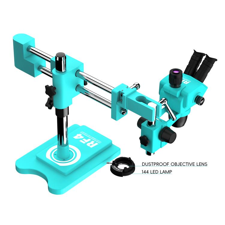 RF4 RF-6565Pro3 6.5-65X Synchronous Zoom Trinocular Stereo Microscope with Double-arm Boom Stand, RF-6565Pro3