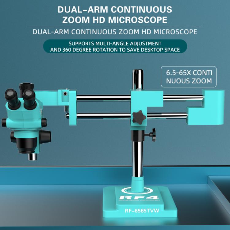 RF4 RF-6565TVW 6.5-65X High-definition Trinocular Stereo Continuous Zoom Industrial Microscope, RF-6565TVW