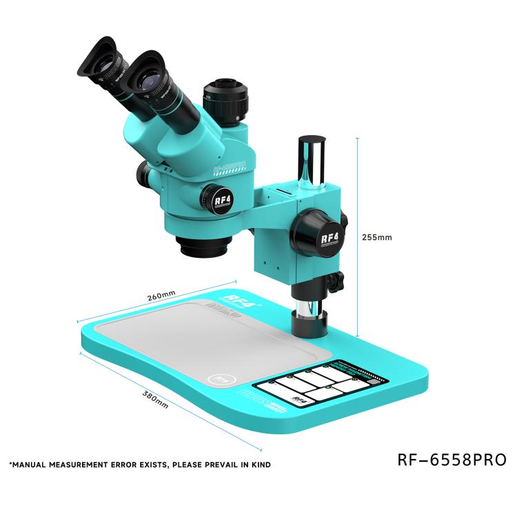 RF4 RF-6558Pro 6.5-58X Trinocular Stereo Microscope with Big Base, Silicone Pad, Screw Pad, RF-6558Pro