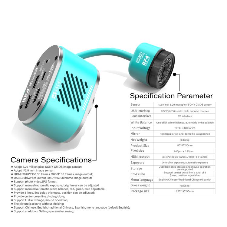 RF4 RF-C39 2 in 1 4K Visible and Infrared Dual-Spectral Thermal Camera for PCB Fault Detector, RF-C39