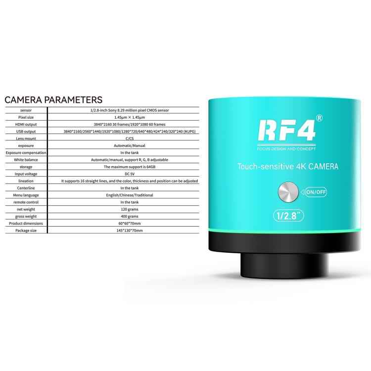 RF4 RF-4KC5 Touch Design 4K Ultra HD Microscope Camera for Trinocular Microscope, RF-4KC5