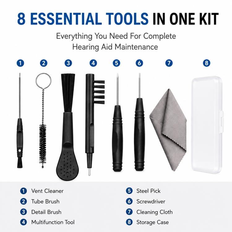XDcase 8 in 1 Hearing Aid Cleaning Tools Kit