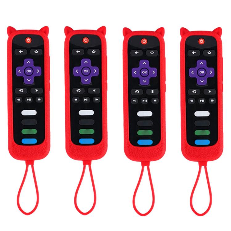 XDcase 4pcs Cute Cat Ears Silicone Protective Case with Mini Strap, For TCL Roku TV Remote