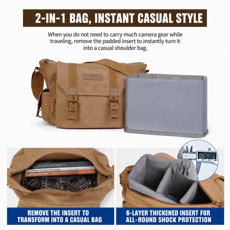 CADeN DSLR Camera Lens Canvas Messenger Bag Large Capacity Bag, 33 x 29 x 12cm