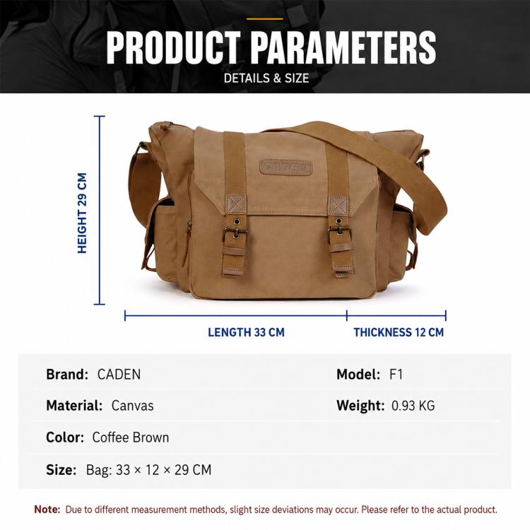 CADeN DSLR Camera Lens Canvas Messenger Bag Large Capacity Bag, 33 x 29 x 12cm