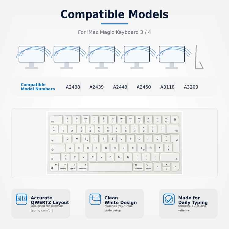 For MacBook A2438 A2439 A2449 A2450 A3118 A3203 Magic Keyboard 3 Magic Keyboard 4 Keycaps(White), German, French