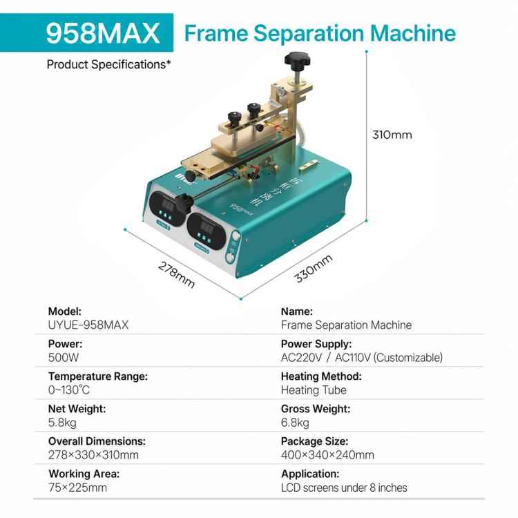 UYUE 958 Max 8-inch LCD Screen Frame Separator Machine, EU Plug, US Plug