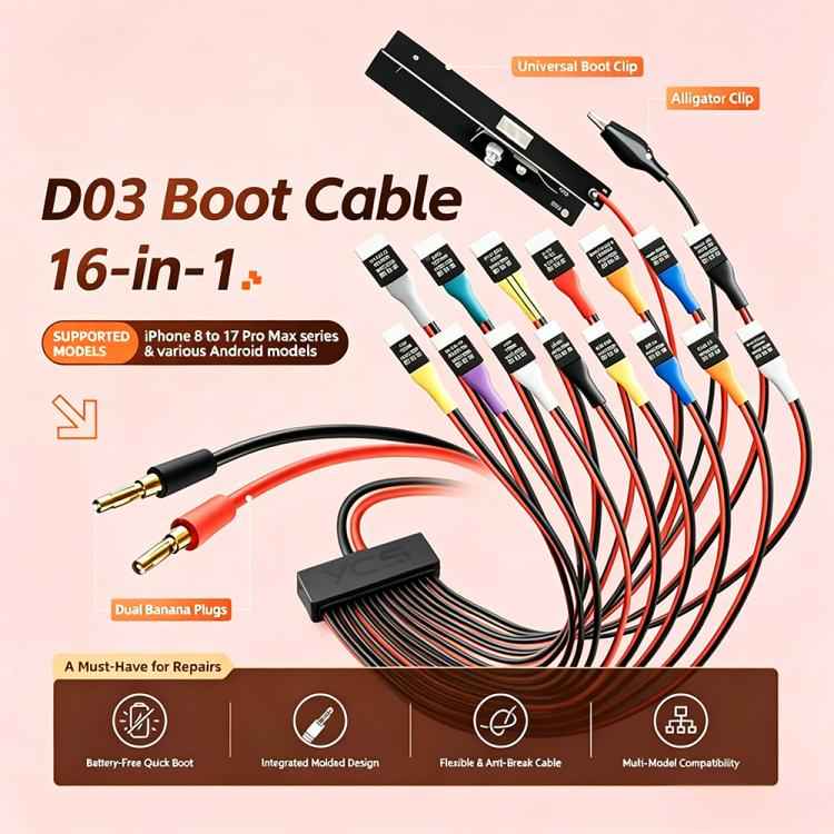 MR.YANG D03 16 in 1 Charging Boot DC Power Detection Cable for iPhone 8-17 Pro Max / Android, MR.YANG D03