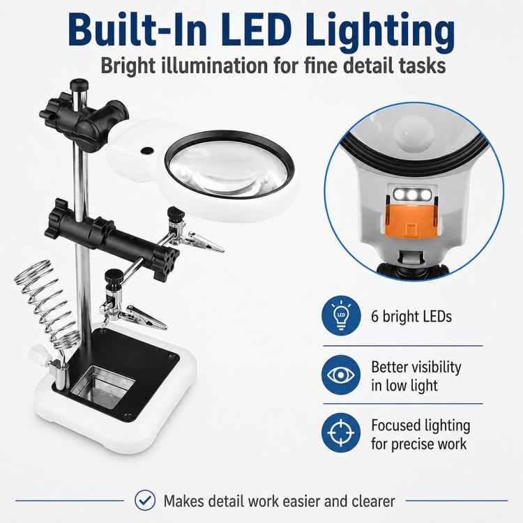16129-AC Desktop Multi-functional Auxiliary Clip USB Magnifier with LED Light