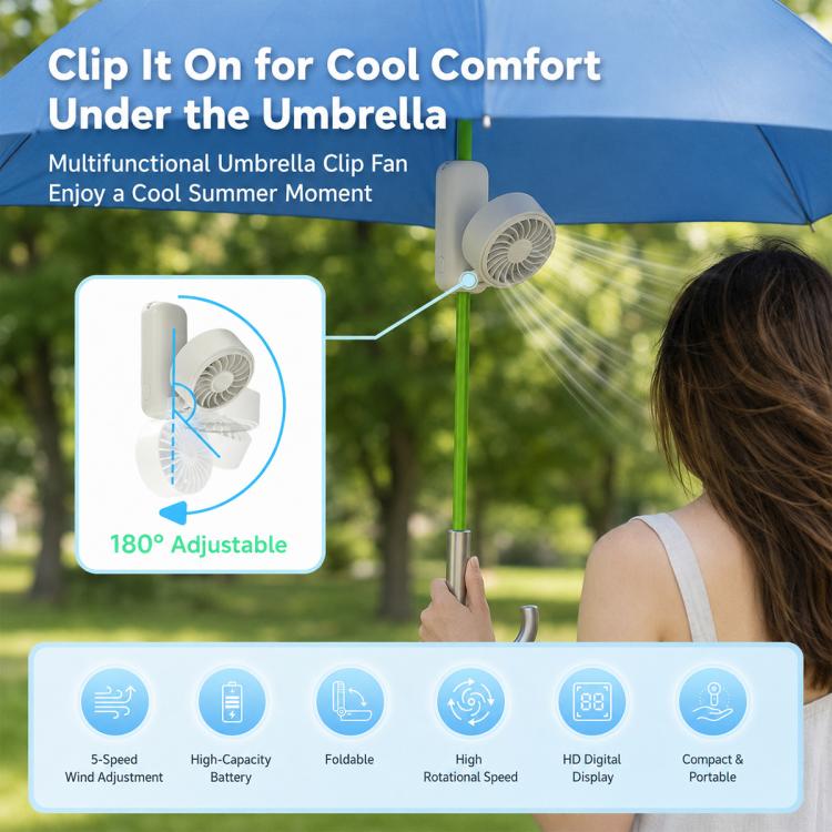 Umbrella Clip Foldable Mini Fan Rechargeable Outdoor Handheld Fan