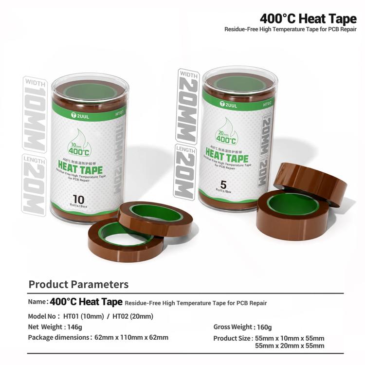 2UUL 400°C High Temperature Resistant Protective Tape, 5mm, 10mm