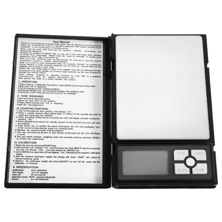 MH-1108 Notebook Shape High Precision Electronic Diamond Gold Jewelry Scale (0.01g~500g), Excluding Batteries
