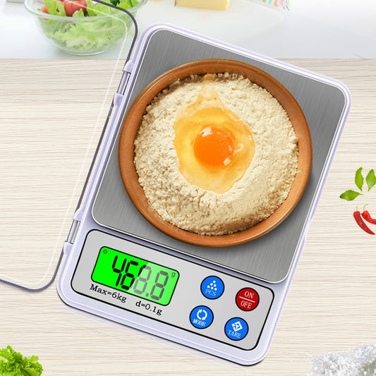 Báscula de cocina portátil digital MH-555 de alta precisión (6 kg x 0,1 g), con pantalla LCD de 2,2 pulgadas, 6000 g/0,1 g