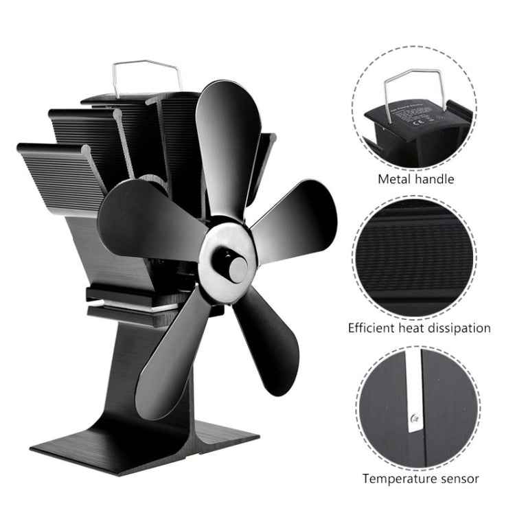 YL602 5-Blade High Temperature Metal Heat Powered Fireplace Stove Fan