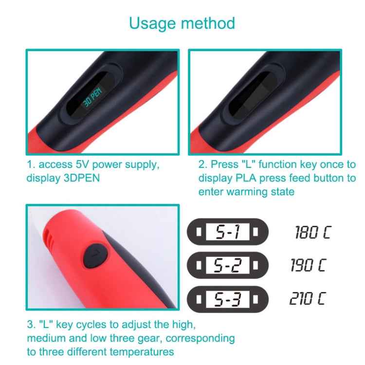 Gen 6th ABS / PLA Filament Kids DIY Drawing 3D Printing Pen with LCD Display(Blue+Black)