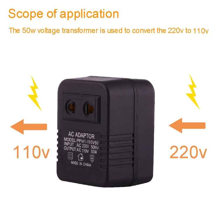 220V to 110V 50W AC Power Socket Adapter, EU/US Plug to US Plug