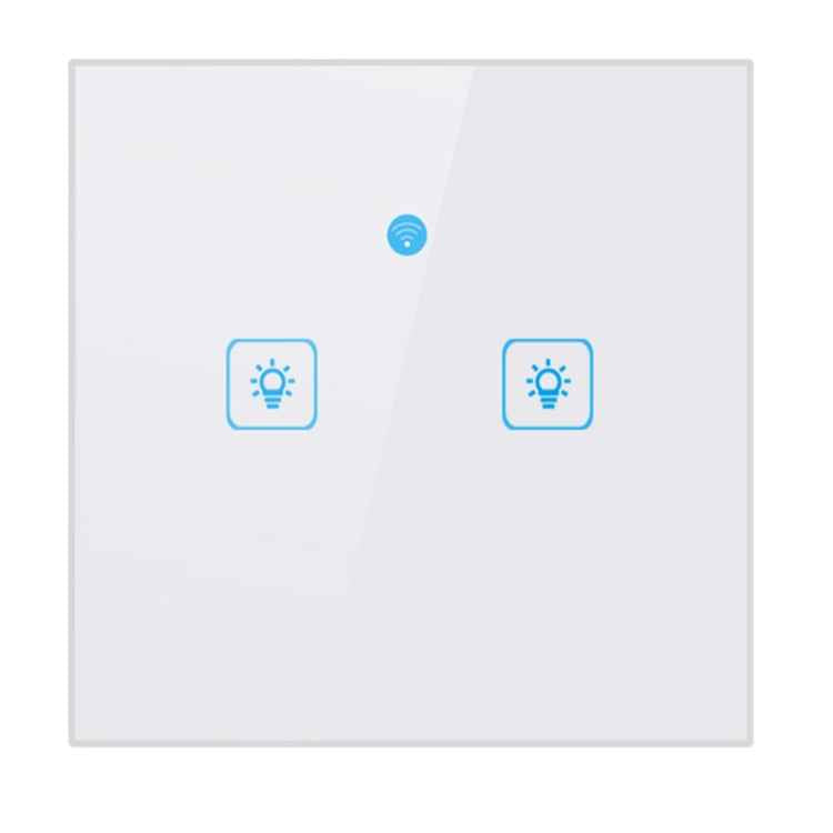 WS-UK-02 EWeLink APP & Touch Control 2A 2 Gangs Tempered Glass Panel Smart Wall Switch, AC 90V-250V, UK Plug