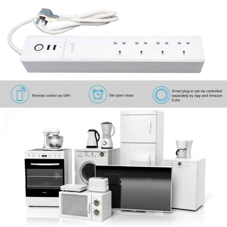 2 x USB Ports + 4 x UK Plug Jack WiFi Remote Control Smart Power Socket Works with Alexa & Google Home, Cable Length: 1.8m, AC 90-265V, UK Plug