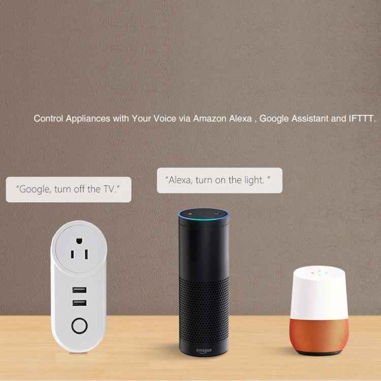 SA-002 2 USB Ports + 1 EU Socket WiFi Smart Power Plug Socket, Compatible with Alexa and Google Home, AC 110V-230V