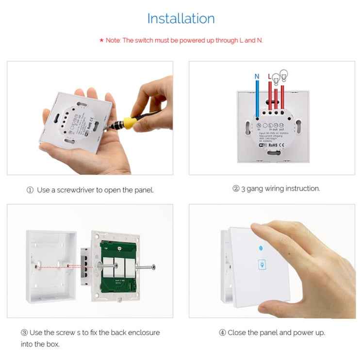WS-EU-03 EWeLink APP & Touch Control 2A 3 Gangs Tempered Glass Panel Smart Wall Switch, AC 90V-250V, EU Plug