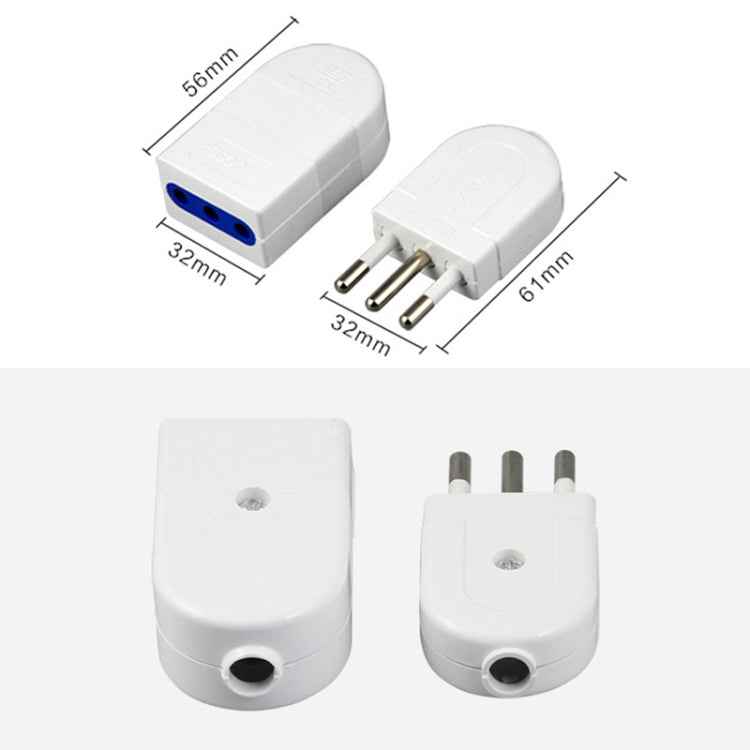 Italian Standard Three Round Pin Detachable Male Plug + 3-hole Female Socket