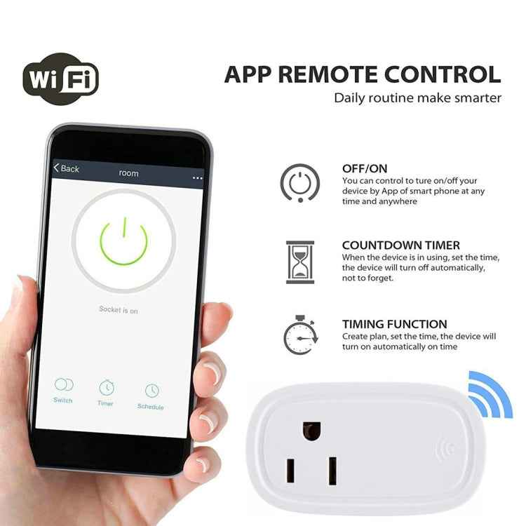 JH-G09U 15A 2.4GHz WiFi Control Hubless Smart Home Power Socket Works with Alexa & Google Home, AC 100-240V, US Plug
