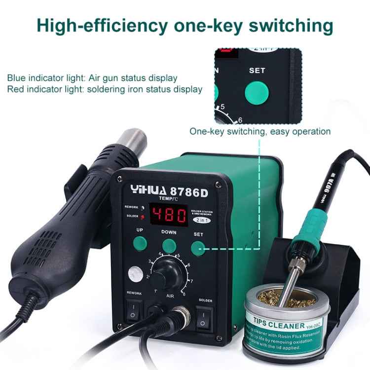 YIHUA 8786D 2 in 1 AC 220V LED Display Adjustable Temperature Hot Air Gun + Solder Station & Soldering Iron