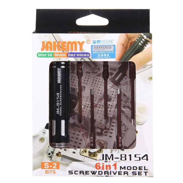 JAKEMY JM-8154 6 in 1 Model Screwdriver Set with 65mm S-2 Precision Bits(Cross 3.0, Hexagon H1.5 & H2.0 & H2.5 & H3.0)